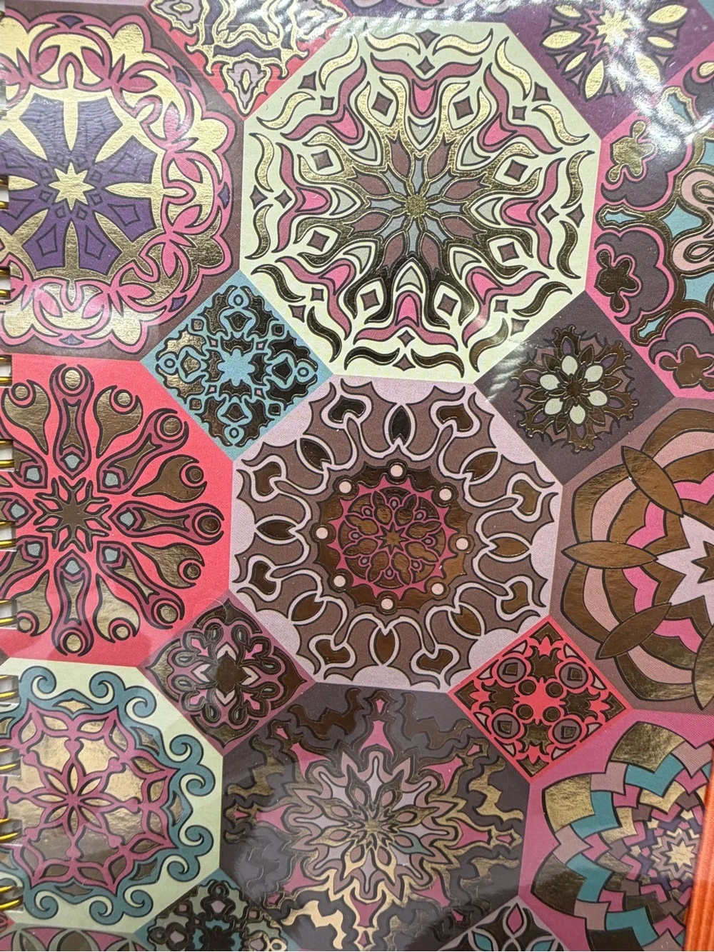 Decorative Mandala Spiral Notebook with Orange Elastic